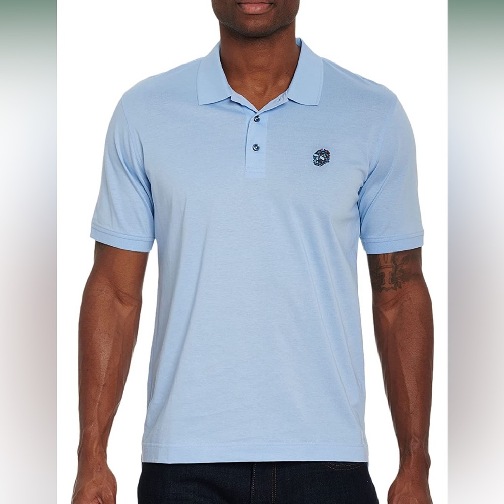 Robert Graham Light Blue Stone Trail Short Sleeve Knit Polo Shirt 3XL NWT
